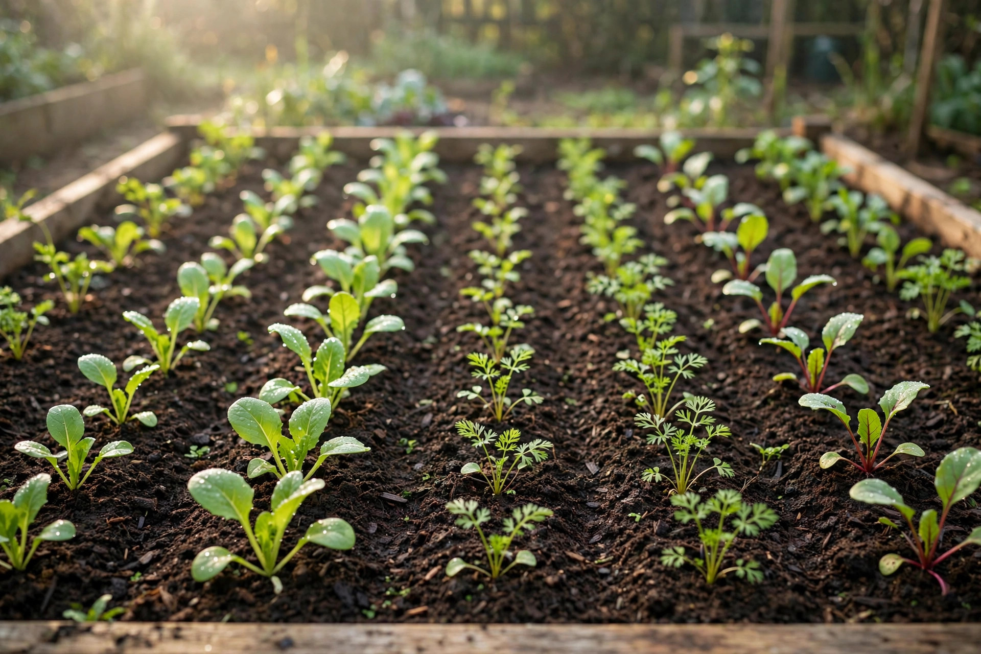 Seed packets for forgotten vegetables with a notebook and garden bed plan